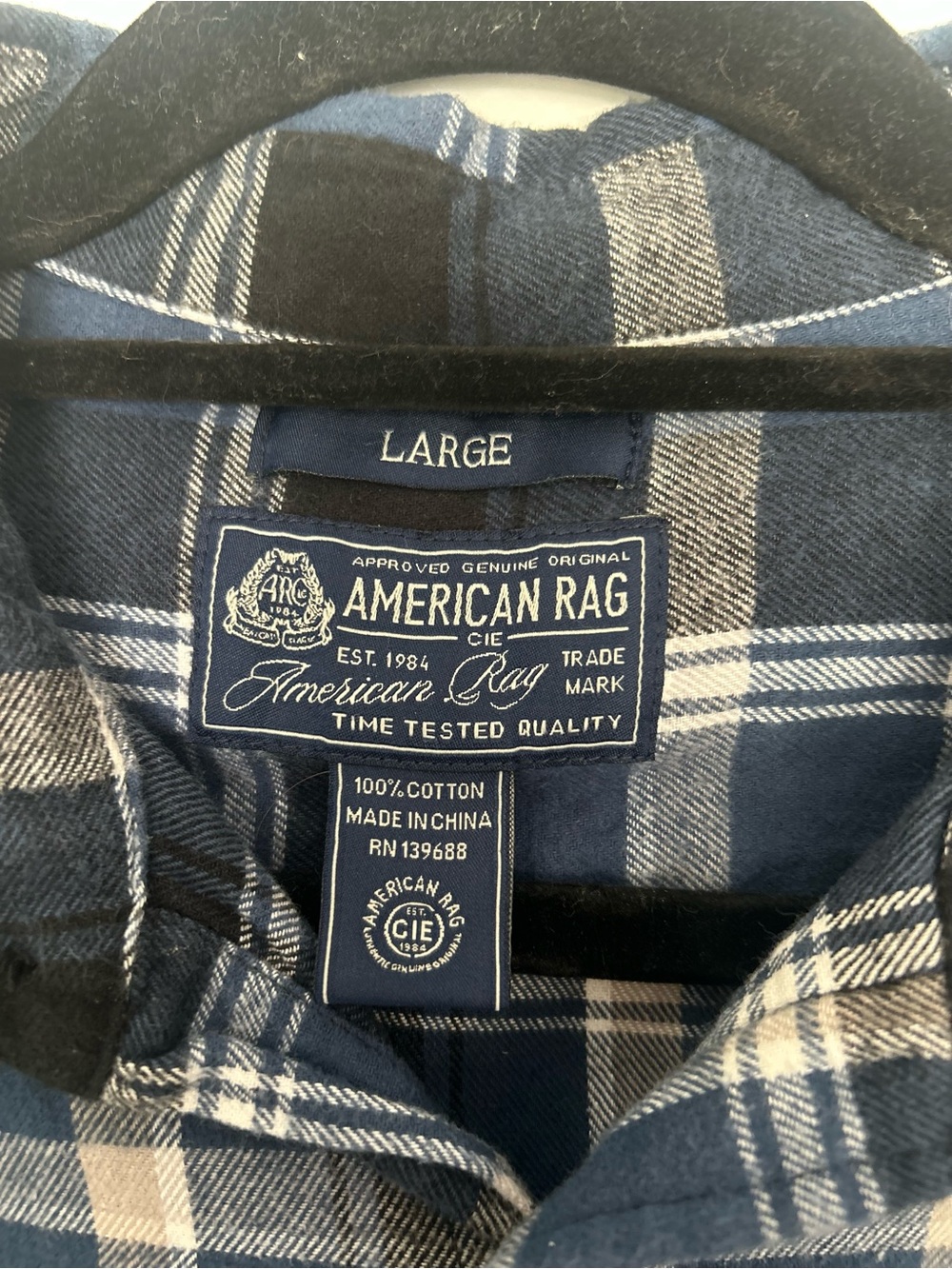 American Rag Blue Plaid Flannel Button Down Shirt Men’s Large Cotton